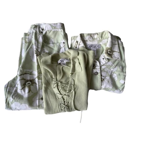 Jones Wear Sport 3 Piece Set Jacket Pants Top Floral Denim Mint Green L/14 EUC - Picture 2 of 12